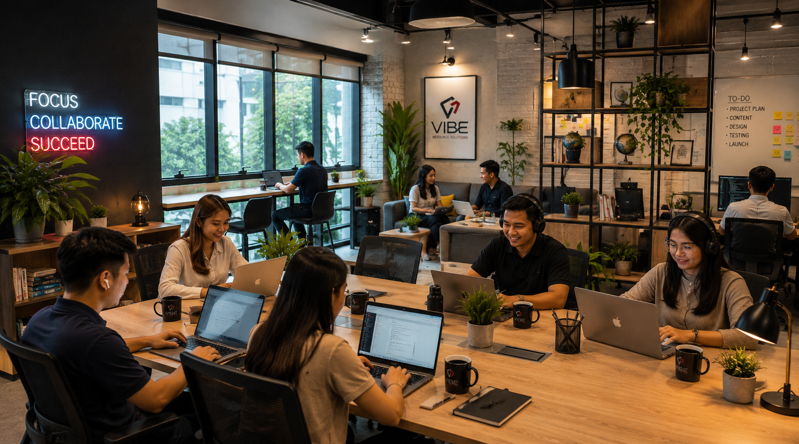 Team collaborating in a modern office