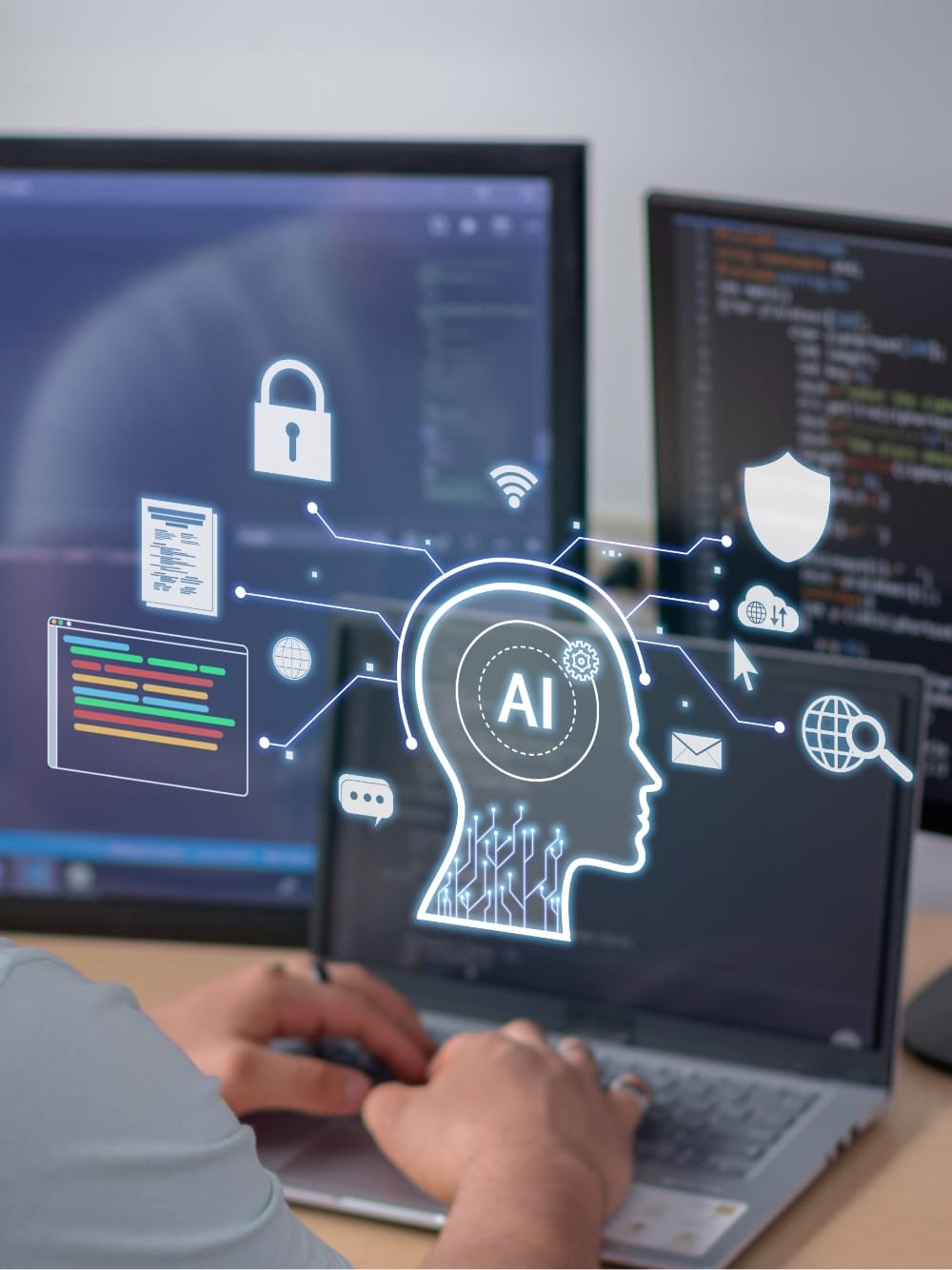 Cloud, security, and AI systems illustration